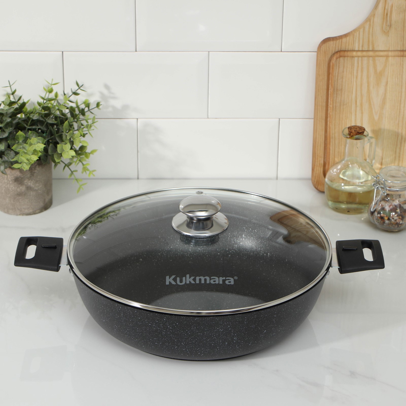 Изображение товара Кукмара Мраморная Сковорода 30 см с крышкой и съемной ручкой Россия