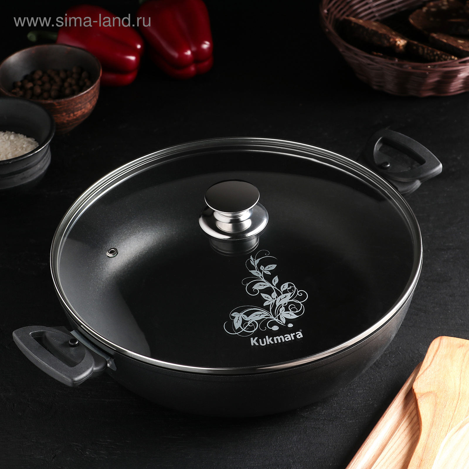 Изображение товара Жаровня Kukmara Традиция 30 см с крышкой черный литой алюминий
