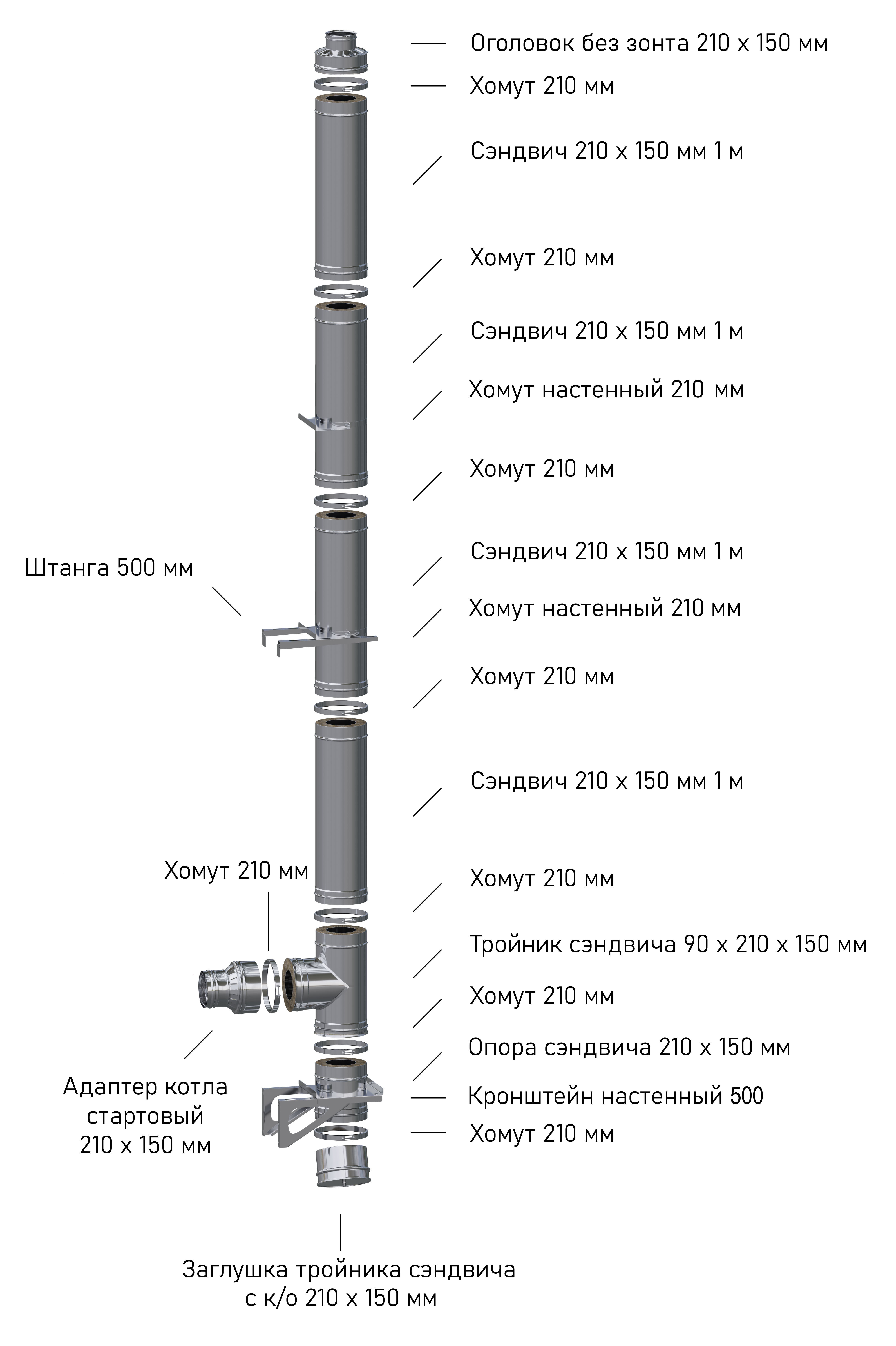 Изображение товара Комплект дымохода прямой 4 м из нержавеющей стали Металлик и Ко, AISI 304/430
