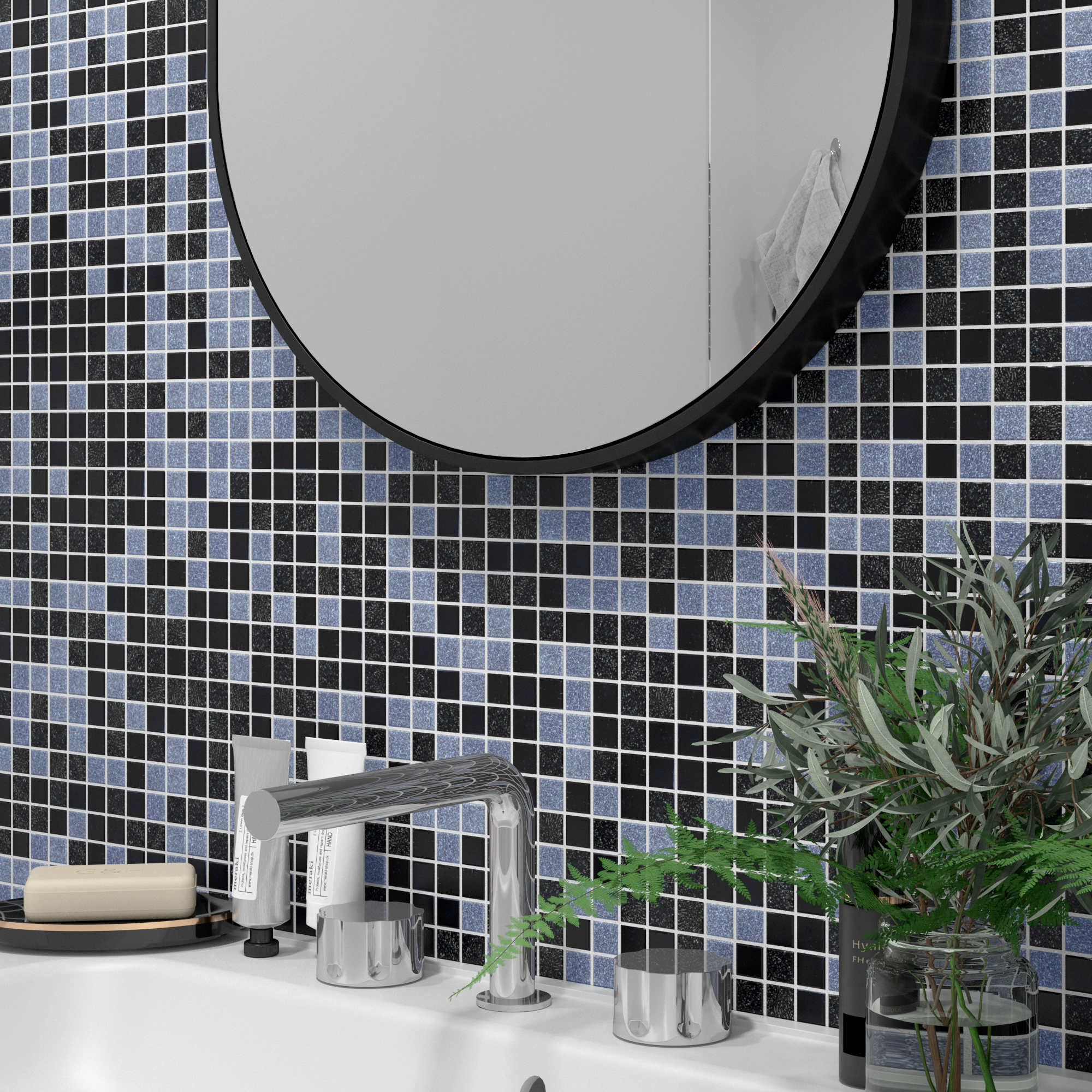 Изображение товара Стеклянная мозаика Artens Pool 32.7x32.7 см черная, 20 шт для оформления бассейнов и интерьеров