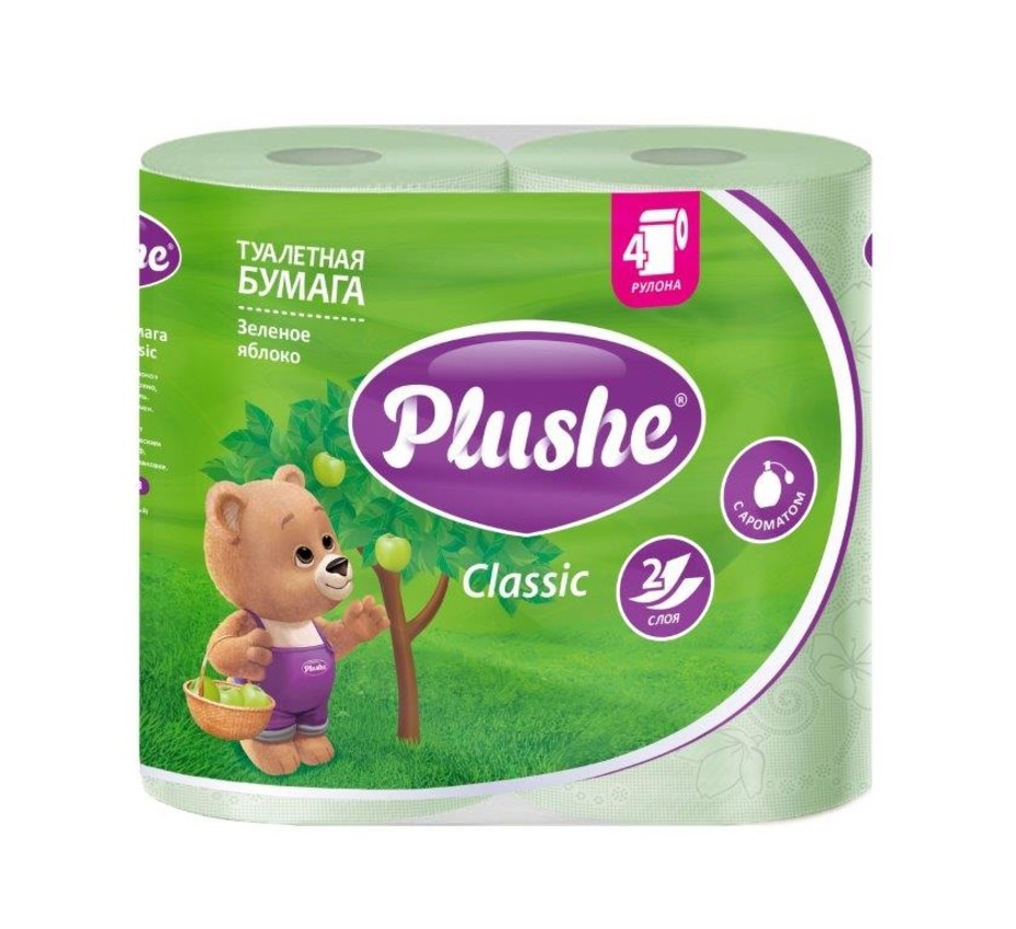 Изображение товара Туалетная бумага Plushe Classic зеленое яблоко 4 рулона по 18 м 2 слоя Изображение товара Туалетная бумага Plushe Classic зеленое яблоко 4 рулона по 18 м 2 слоя
