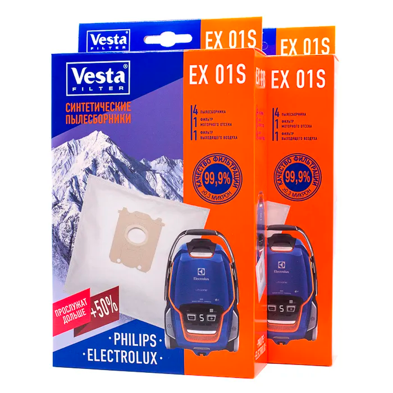 Изображение товара Мешки синтетические для пылесоса Vesta filter Ex01s2 8 штук 4 фильтра Изображение товара Мешки синтетические для пылесоса Vesta filter Ex01s2 8 штук 4 фильтра