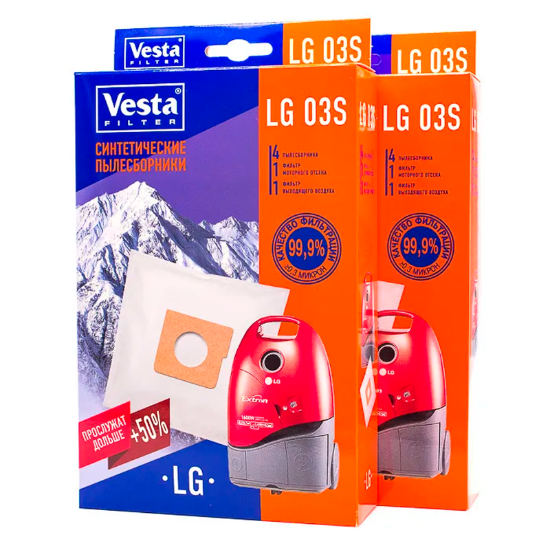 Изображение товара Мешки синтетические для пылесоса Vesta filter Lg03s2 8 штук 4 фильтра