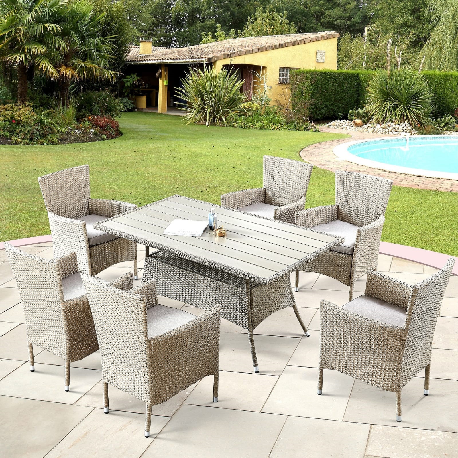 Изображение товара Садовая мебель для отдыха Афина мебель AFM-195-6Pcs Beige (6+1) искусственный ротанг бежевый 7 предметов