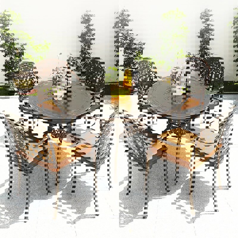 Изображение товара Садовая мебель для обеда из алюминия 4 кресла и круглый стол 120 см XiatuYou ALU-9561T/9114C-E