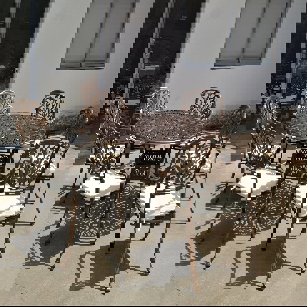 Изображение товара Садовая мебель набор 6 кресел и круглый стол алюминий античная бронза