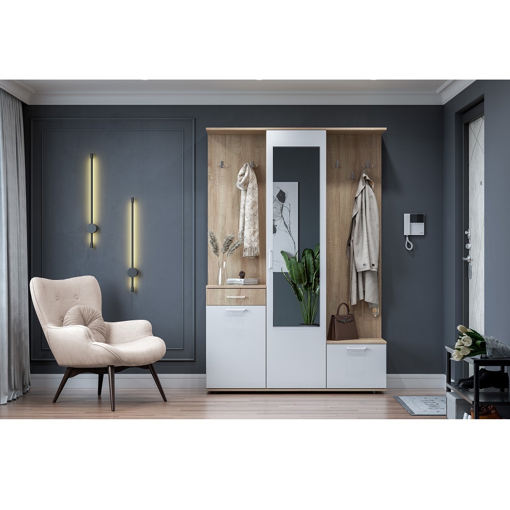 Изображение товара Комплект мебели для прихожей Мебельная интеграция Пр-1 135x199x33 см ЛДСП цвет белый, дуб сонома