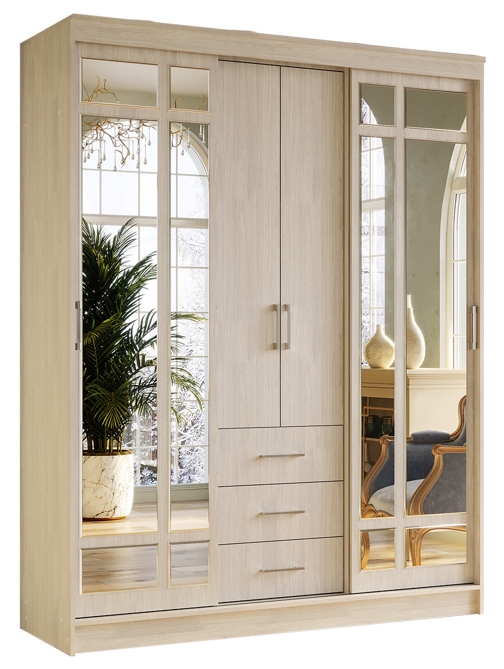 Изображение товара Шкаф-купе BTS Маэстро 220x170x61 см белый ясень с зеркалом