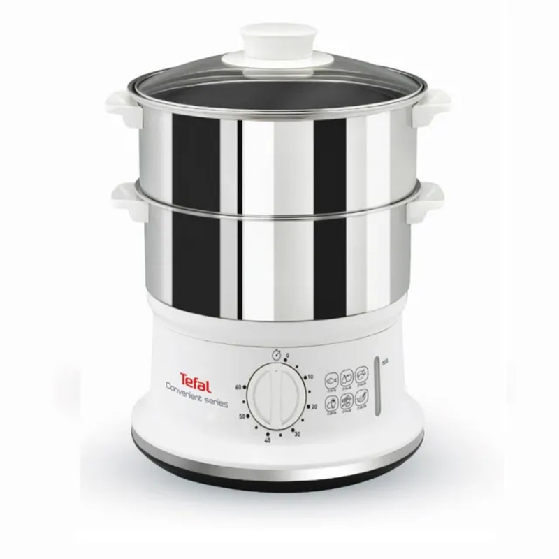 Изображение товара Пароварка Tefal VC145130 объемом 6 л серебристая двухчашевая с таймером