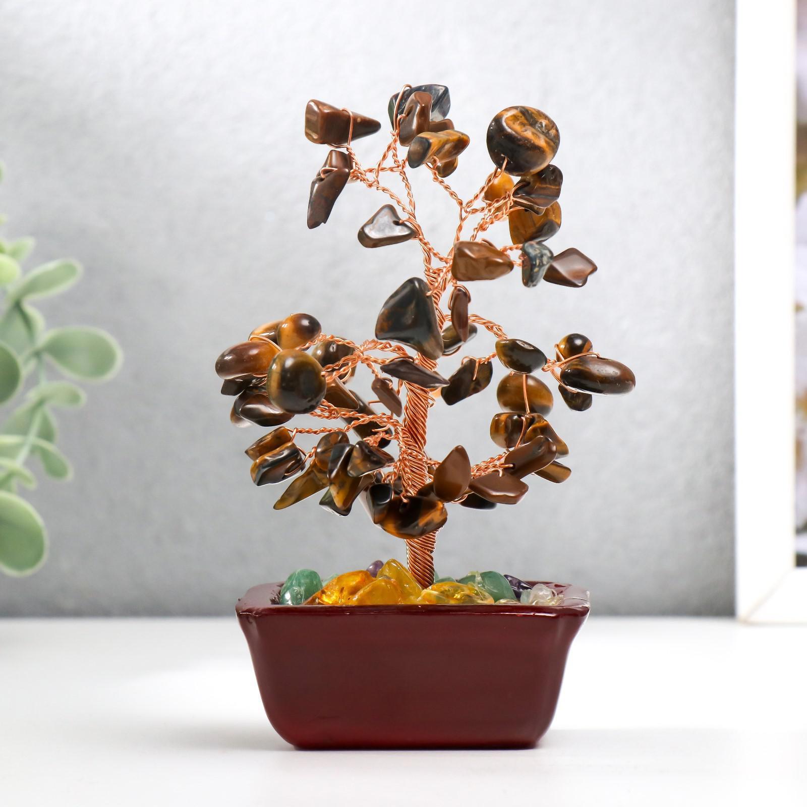 Изображение товара Сувенир бонсай 60 камней "Денежное дерево с тигровыми кристаллами" 13x7x5 см