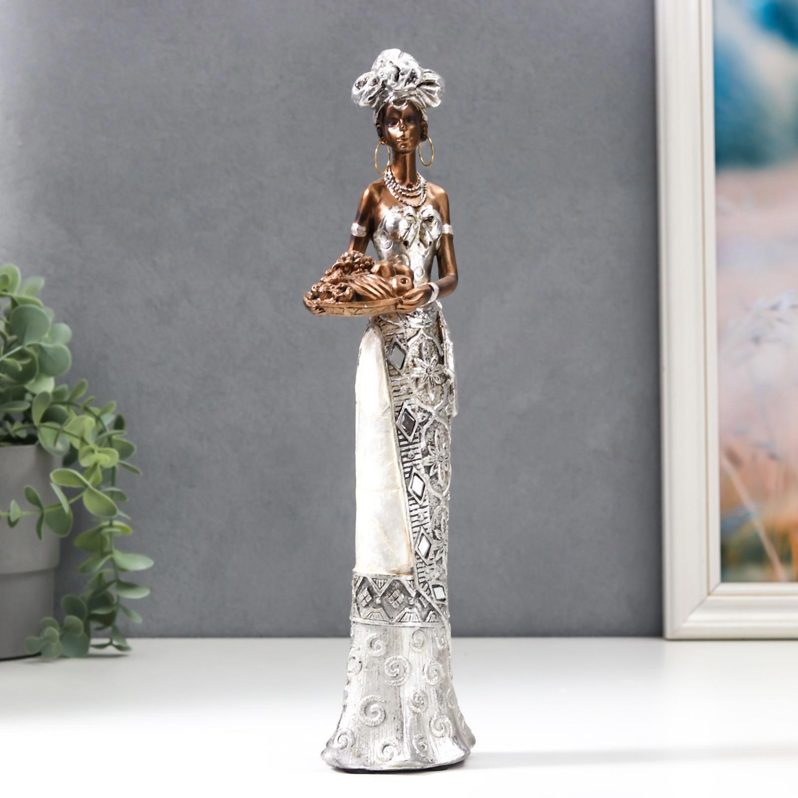 Изображение товара Сувенир "Африканка в серебр.платье с перламутром с тарелкой фруктов" 32x7x9.5 см