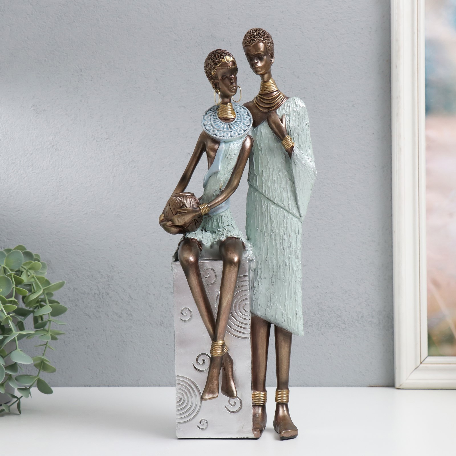 Изображение товара Сувенир Африканская пара серебро листья 14x10x35 см