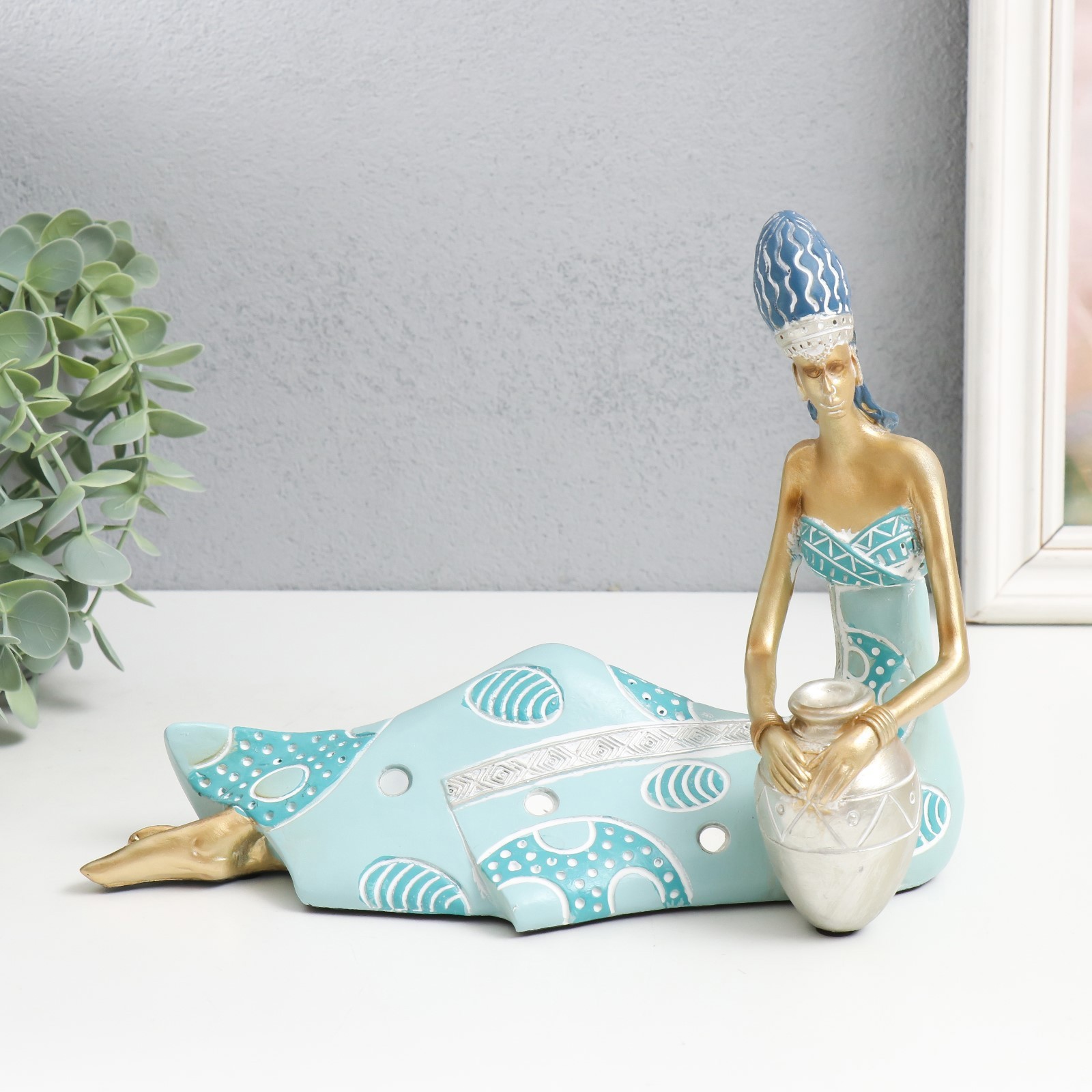 Изображение товара Сувенир "Африканская красавица с кувшином" золото с голубым 24.5x9.5x19 см