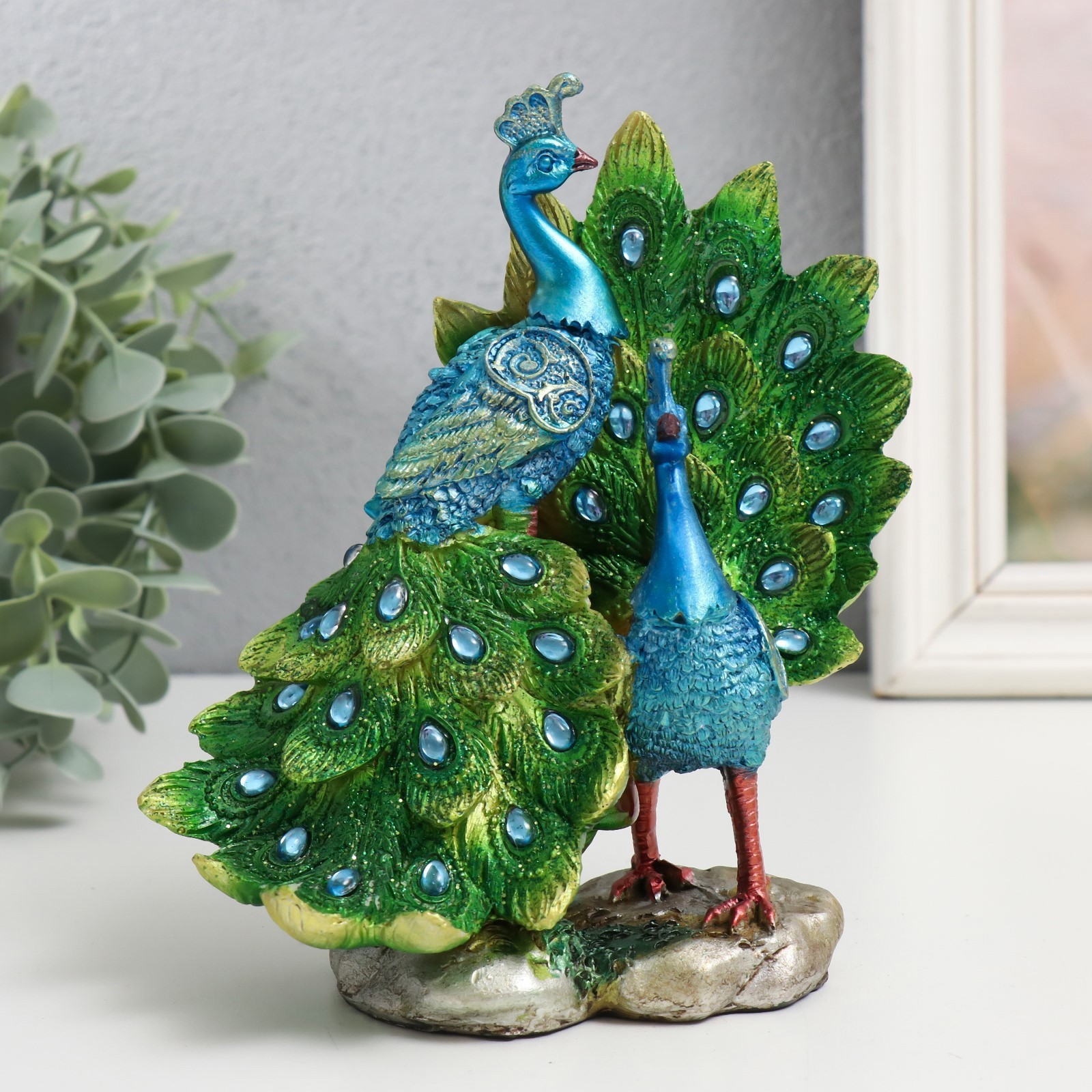 Изображение товара Два павлина на коряге — декоративная фигура 11x7,5x16 см