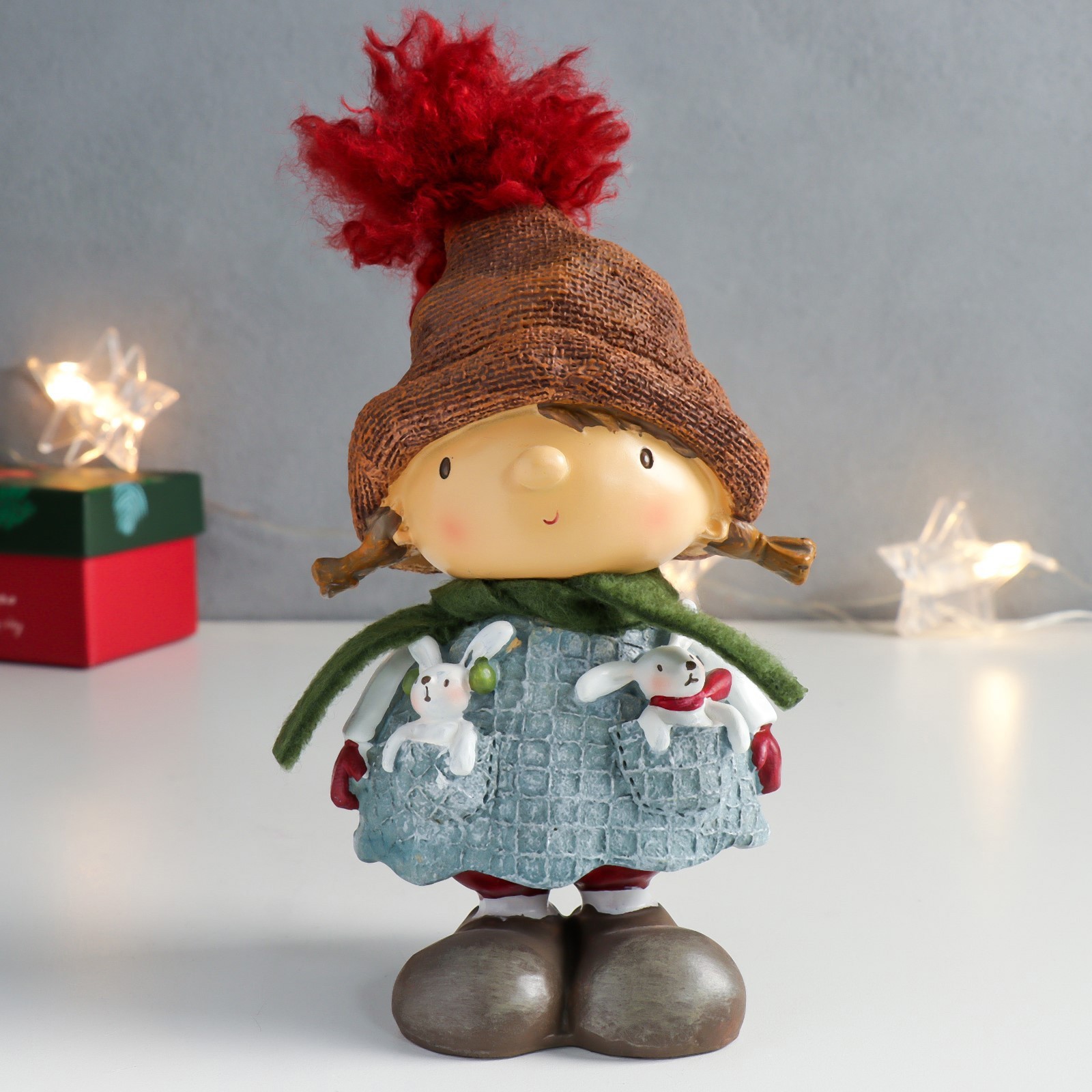 Изображение товара Сувенир "Девочка в платье с зайчиками в кармашках" 9.5x7.5x17 см