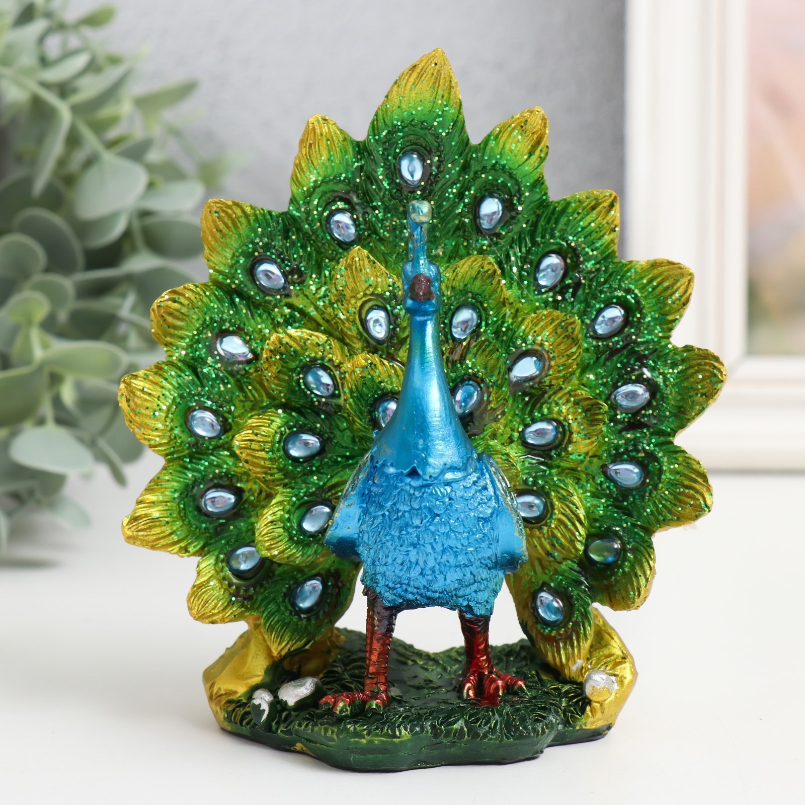 Изображение товара Сувенир "Зелёный павлин с пышным хвостом" 11.5x6x12 см