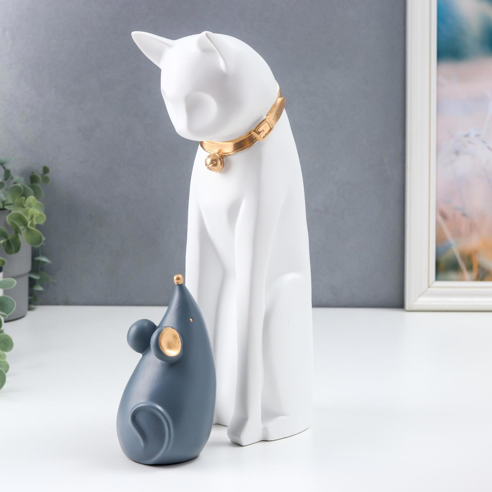 Изображение товара Сувенир "Кошки-мышки" бело-серый набор 2 шт 14x7x8 см 31x9x10 см