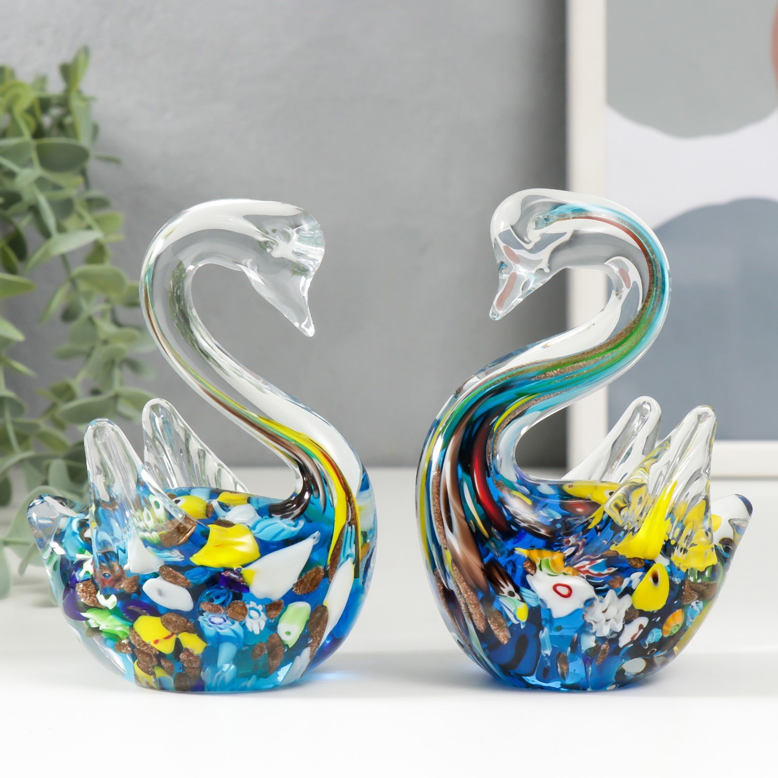Изображение товара Сувенир "Лебеди калейдоскоп" под муранское стекло набор 2 шт 11.5x8 см