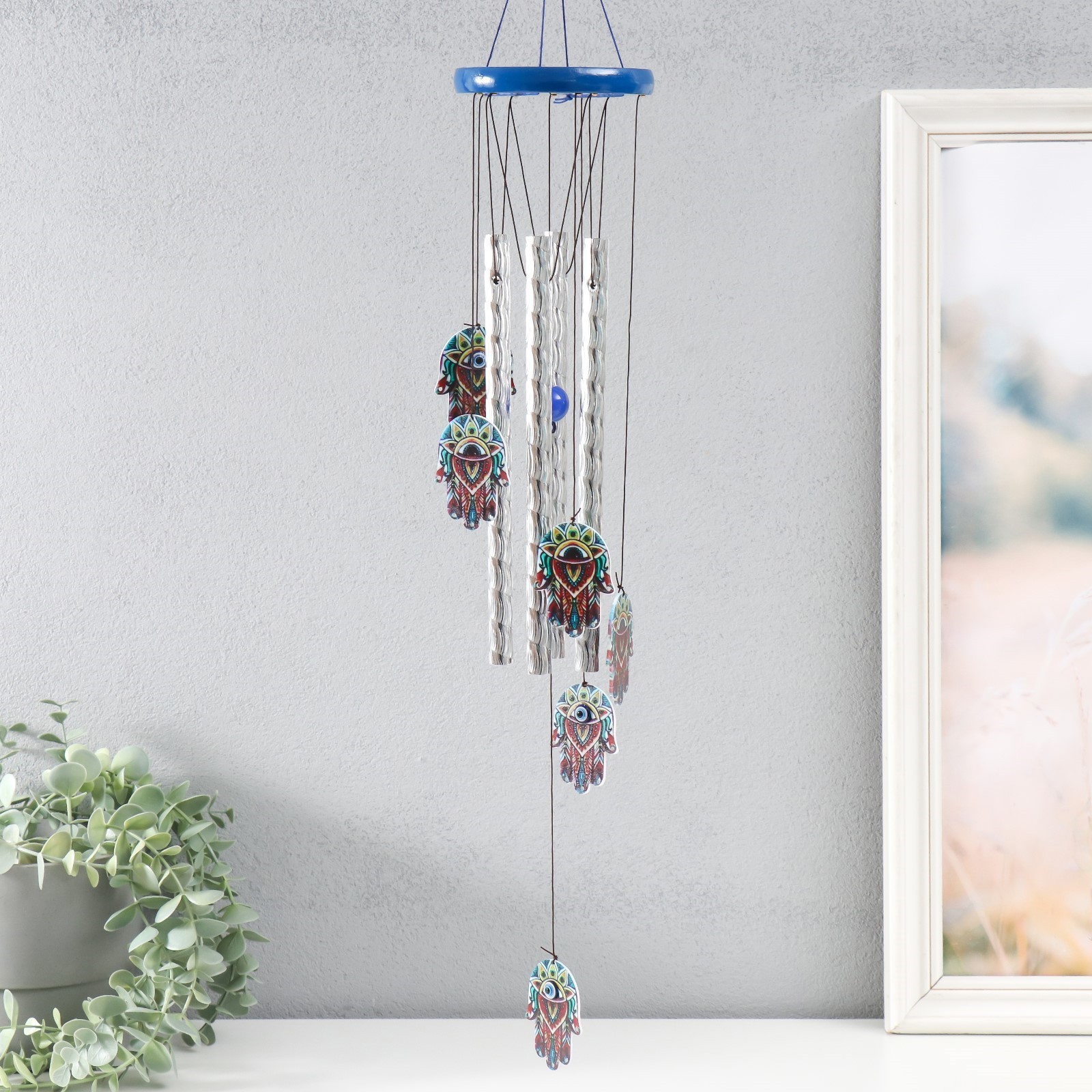 Изображение товара Подвесное украшение SIMALAND Музыка ветра Абхая мудра 4 трубочки h-46 см