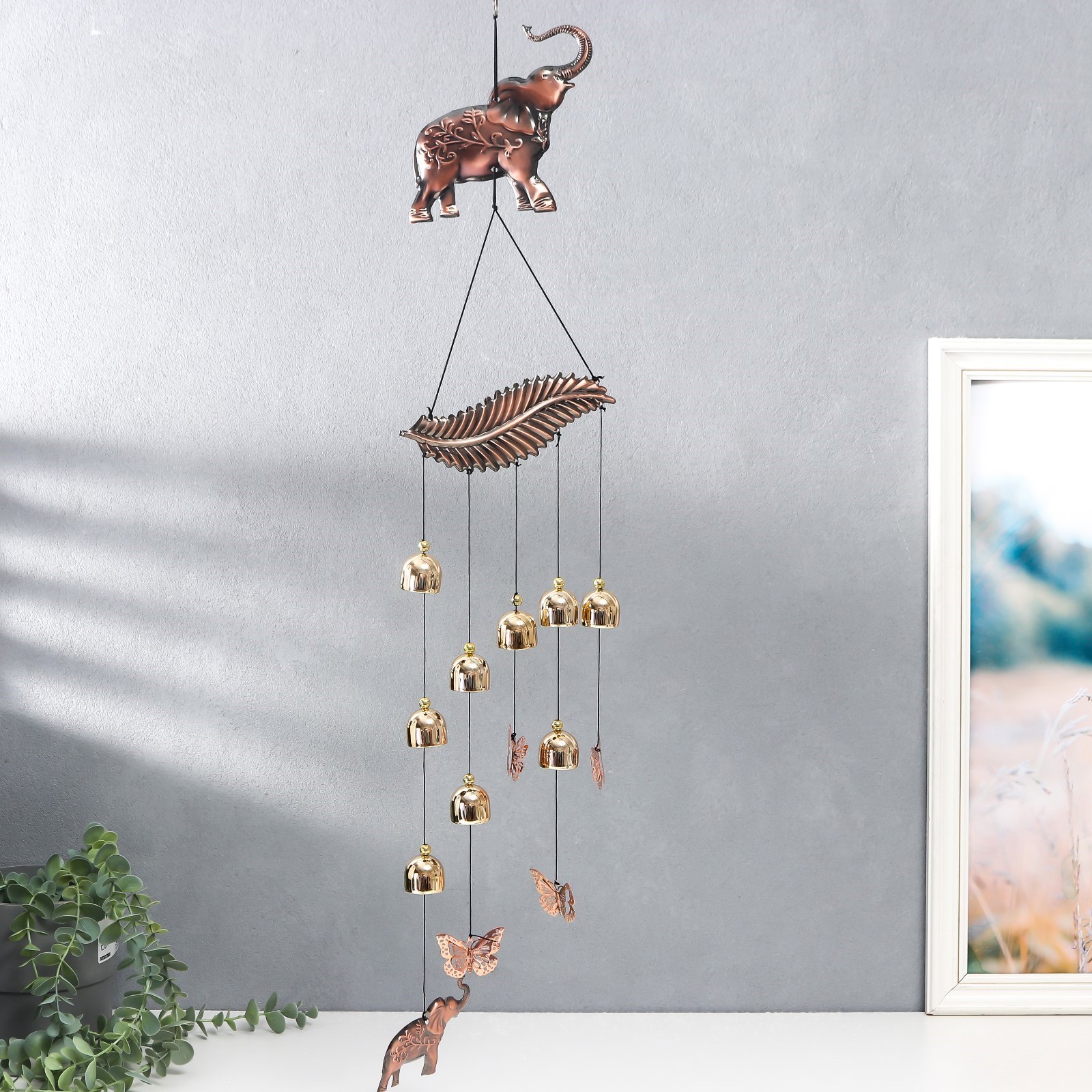 Изображение товара Музыка ветра "Слон и лист" 9 колокольчиков 69x16 см