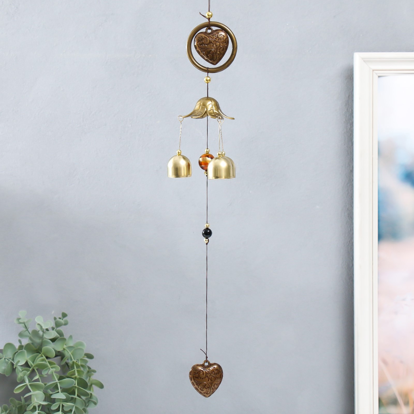 Изображение товара Музыка ветра "Сердечко с розой в круге" 3 колокольчика 1 фигурка 40 см