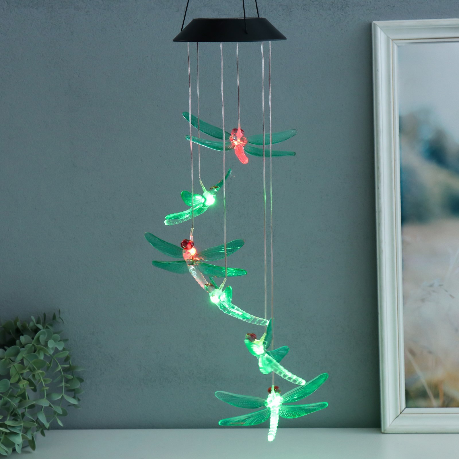 Изображение товара Музыка ветра с подсветкой от солнечной батареи "Стрекозы" 13x13x55 см