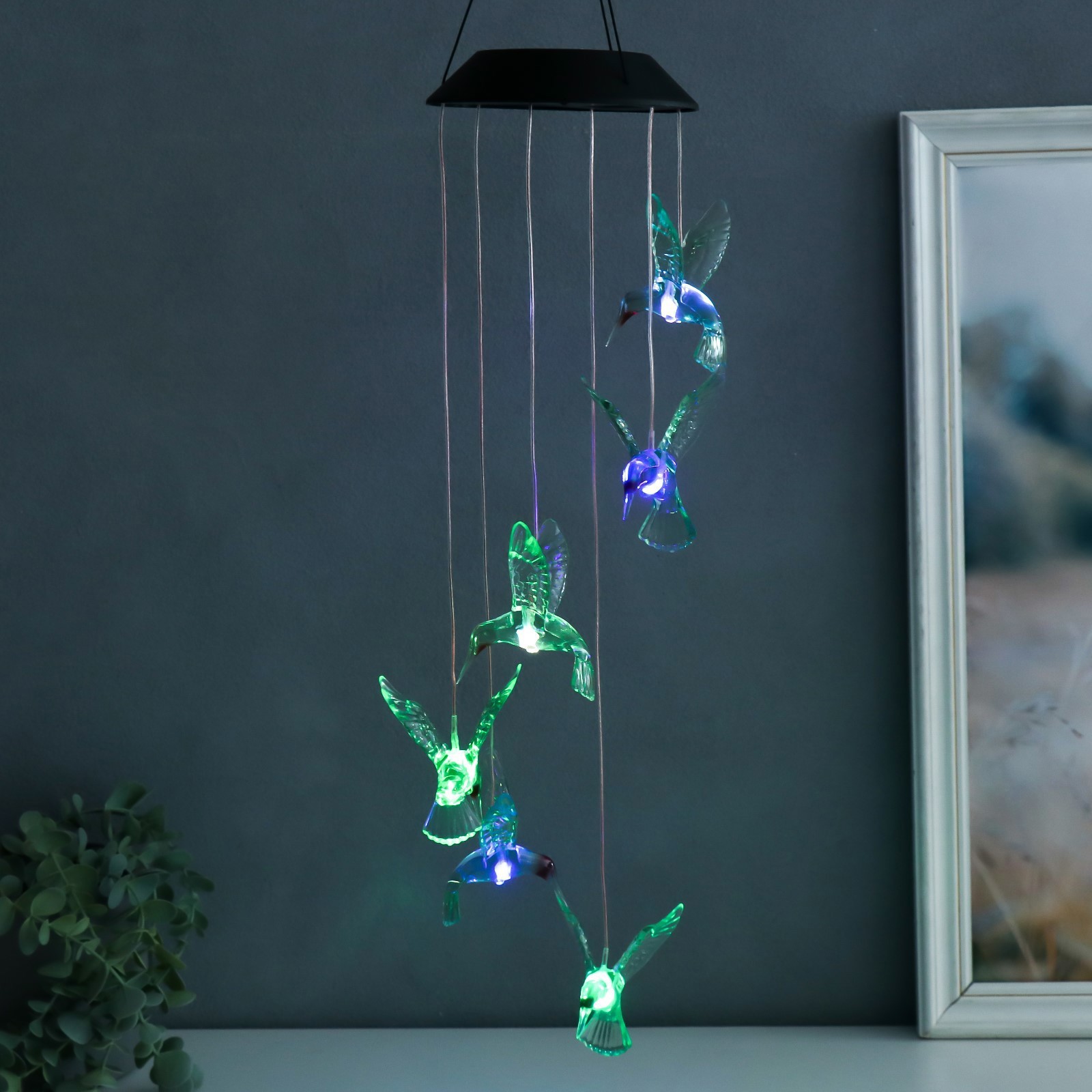 Изображение товара Музыка ветра с подсветкой от солнечной батареи "Колибри" 13x13x55 см