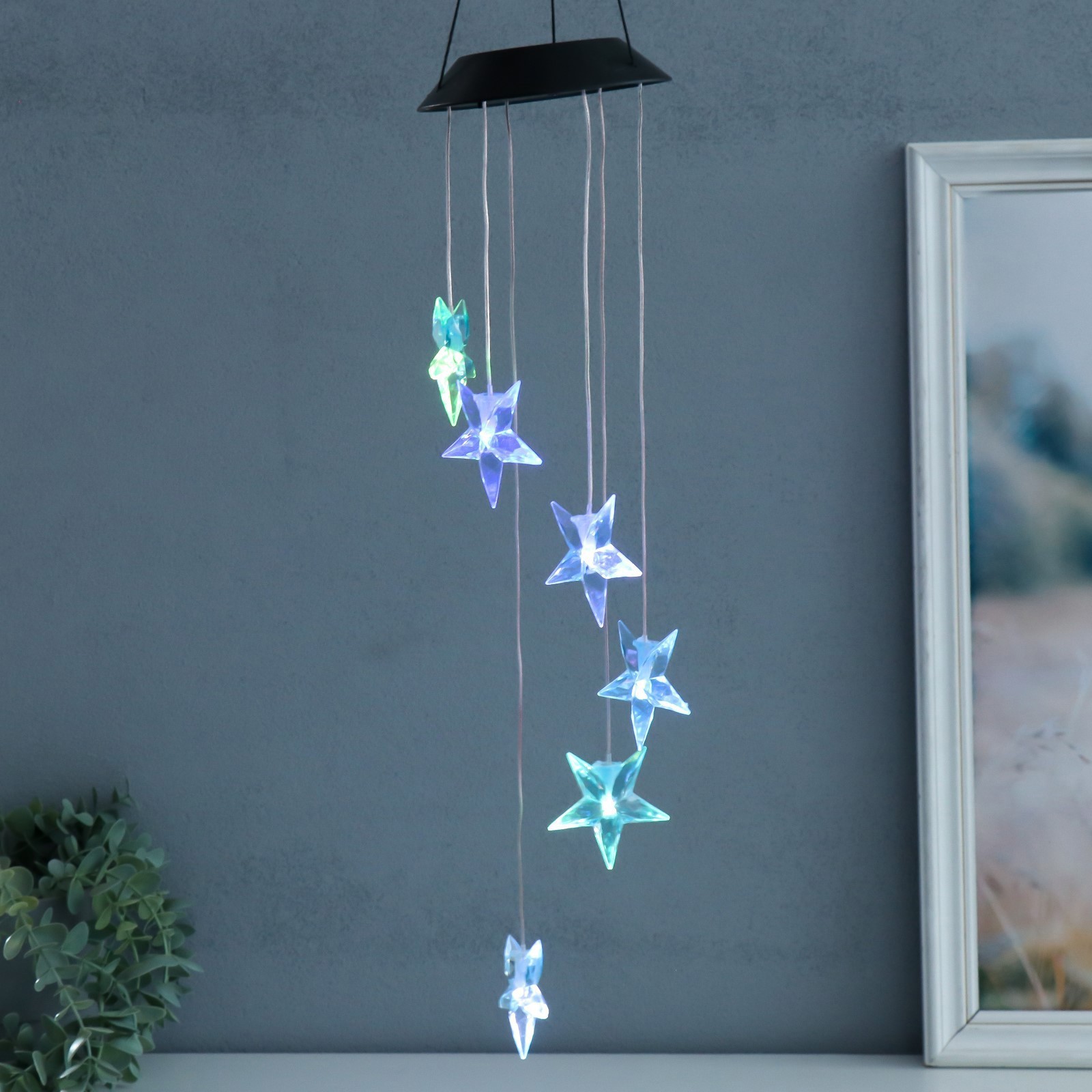 Изображение товара Музыка ветра с подсветкой от солнечной батареи "Звёзды-кристаллы" 13x13x55 см