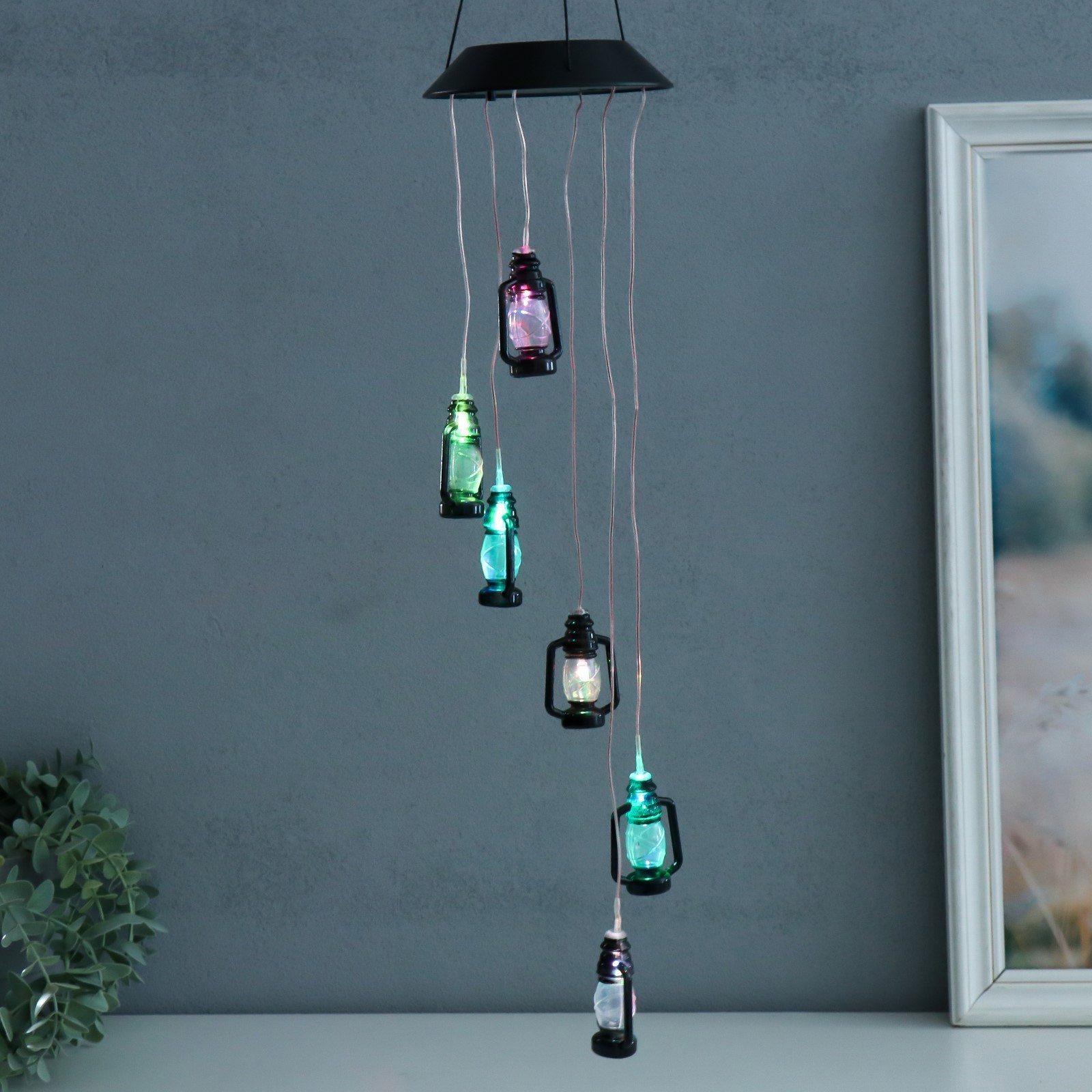 Изображение товара Музыка ветра с подсветкой от солнечной батареи "Фонарики" 13x13x55 см