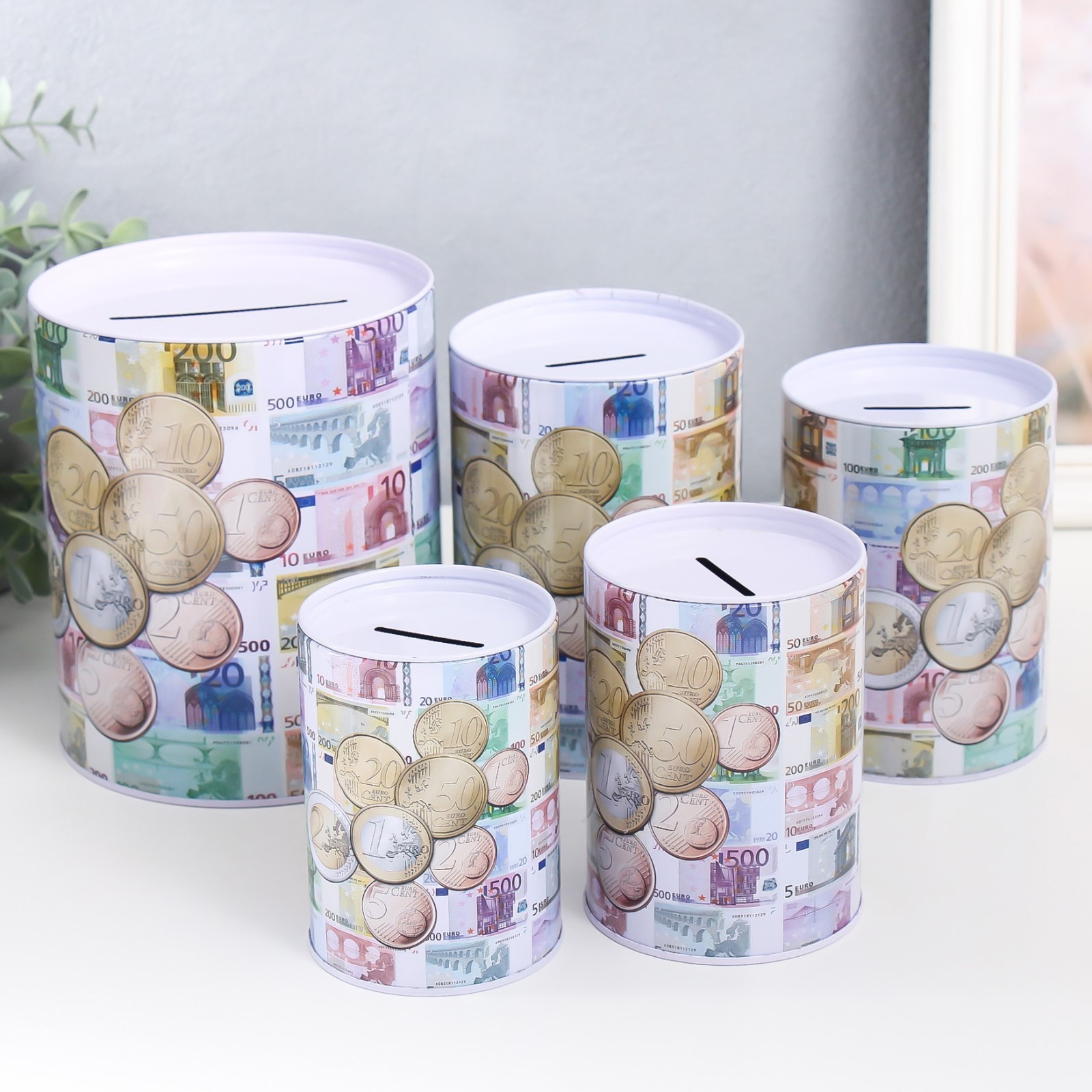 Изображение товара Копилка банка "Евро" набор 5 шт 7.5x10.5;8.5x11.5;9x12.5;10x14;13.5x16 см