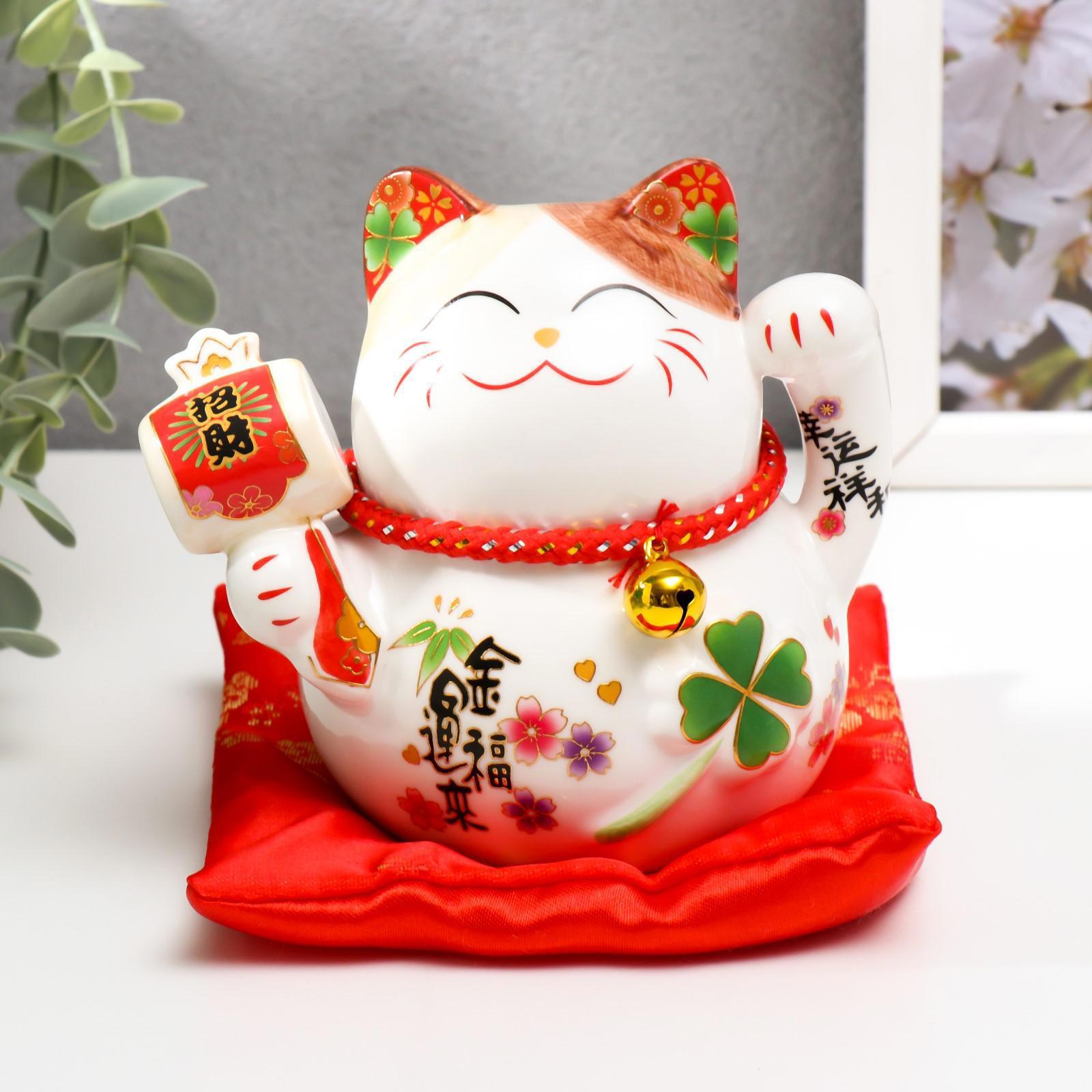 Изображение товара Копилка "Манэки-нэко белый с молоточком" 11x10.5x9.5 см