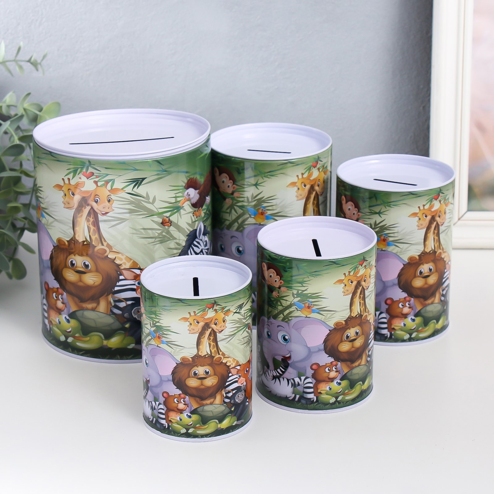 Изображение товара Копилка банка "Звери джунглей" набор 5 шт 7.5x10.5;8.5x11.5;9x12.5;10x14;13.5x16 см