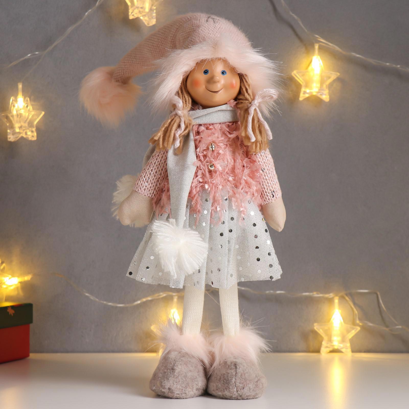 Изображение товара Кукла интерьерная "Малышка с хвостиками в бело-розовом платье и колпаке" 55 см