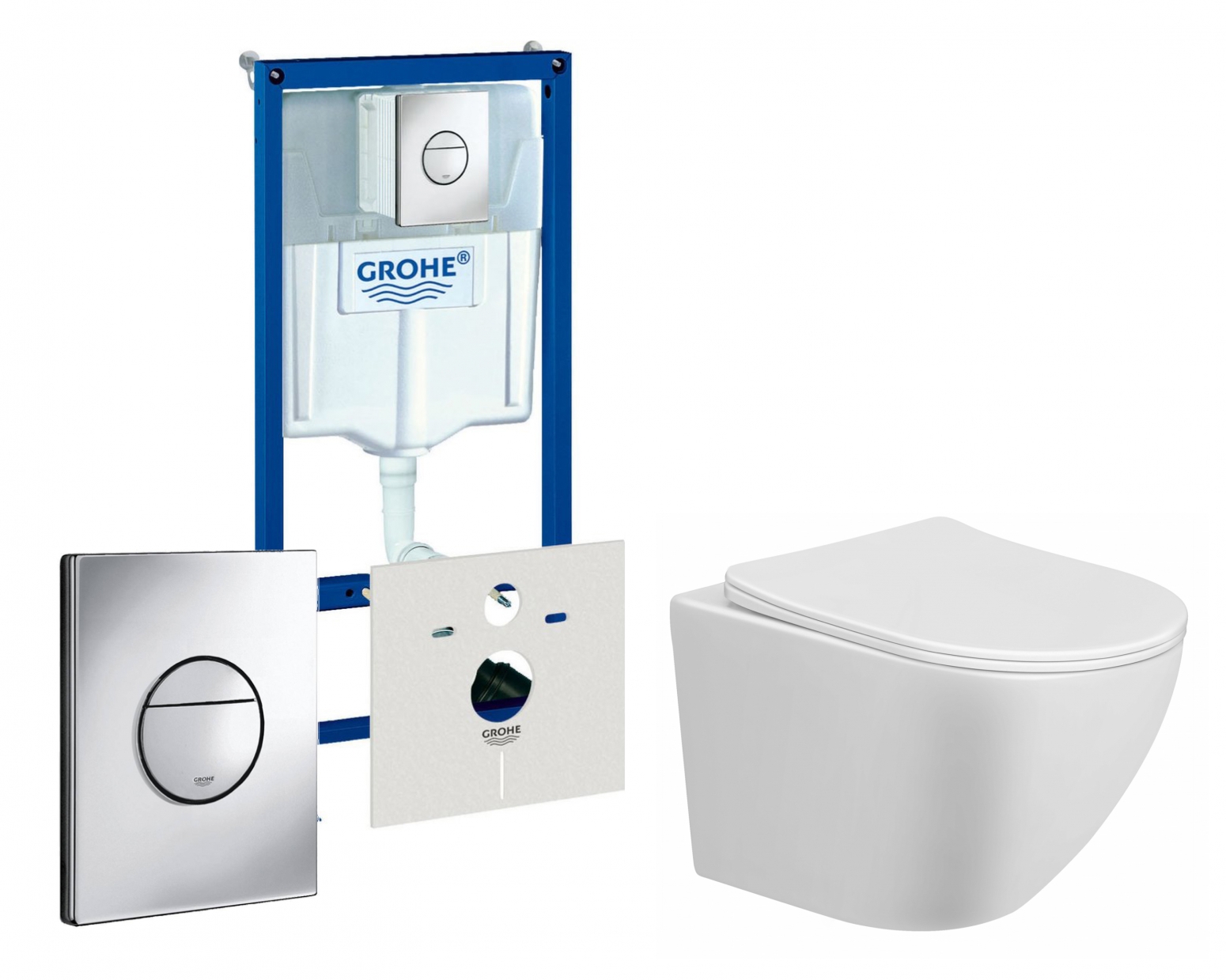 Изображение товара Комплект 3 в 1 инсталляция Grohe Rapid SL с подвесным унитазом Taliente Amato AM25010, кнопка хром 1