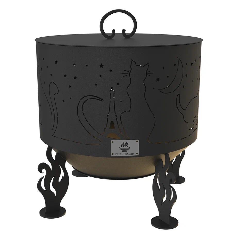 Изображение товара Костровая чаша Fire-House Коты и звезды d 60 см с крышкой пламегасителем 60x57 см
