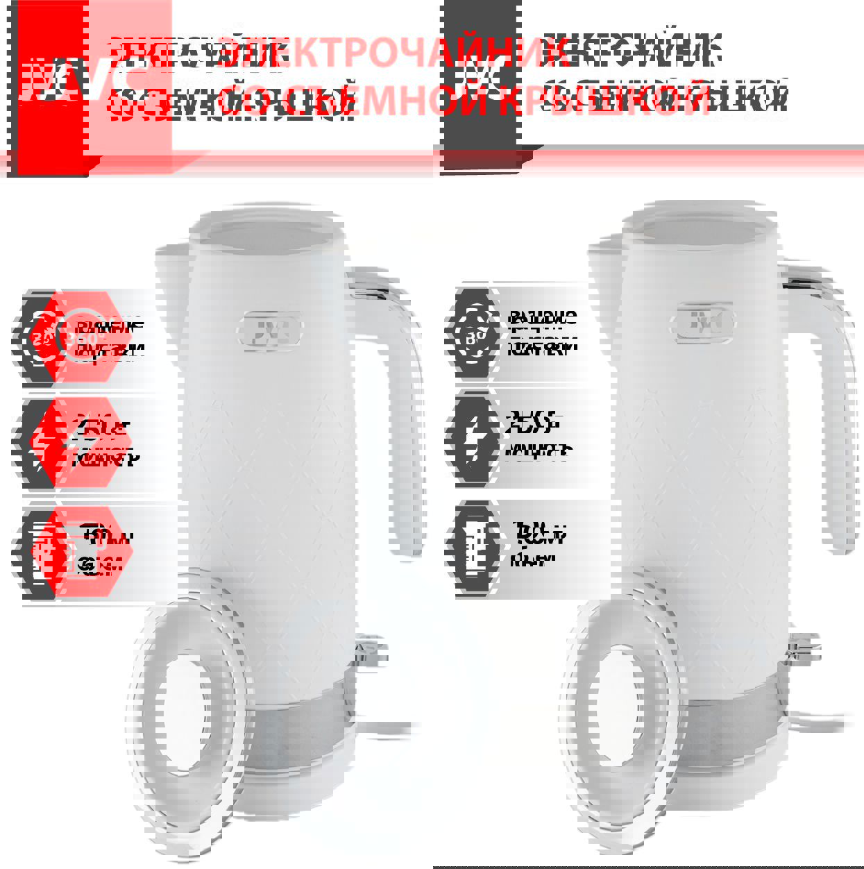 Изображение товара Электрический чайник JVC JK-KE1722 1.7 л пластиковый белый с автоотключением