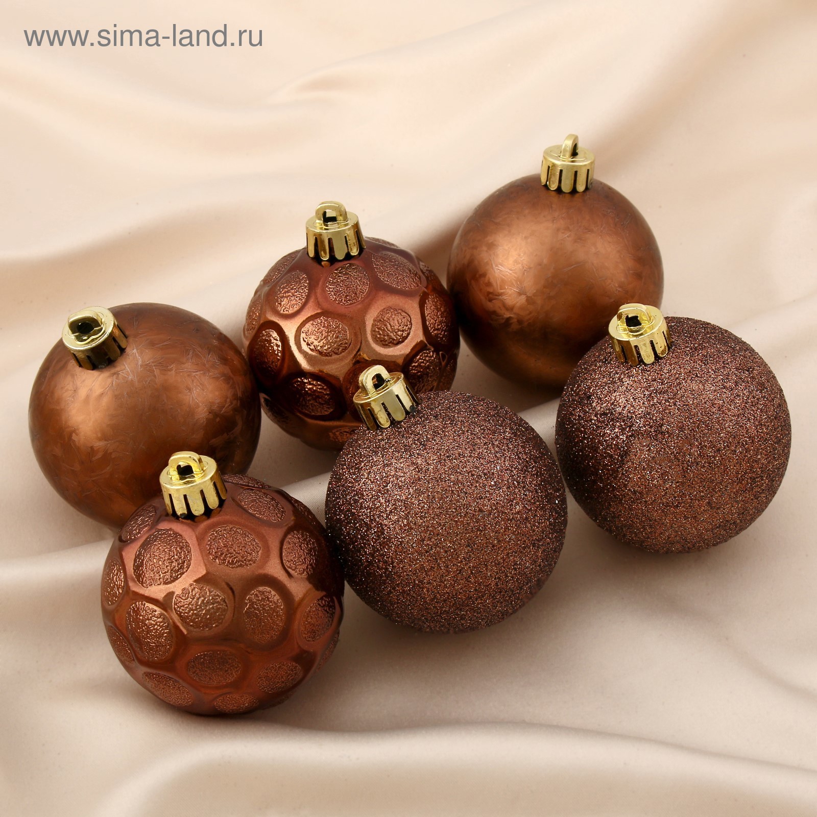 Изображение товара Набор елочных шаров Зимнее волшебство 4196383 Марокко 6 см пластик коричневый 6 шт