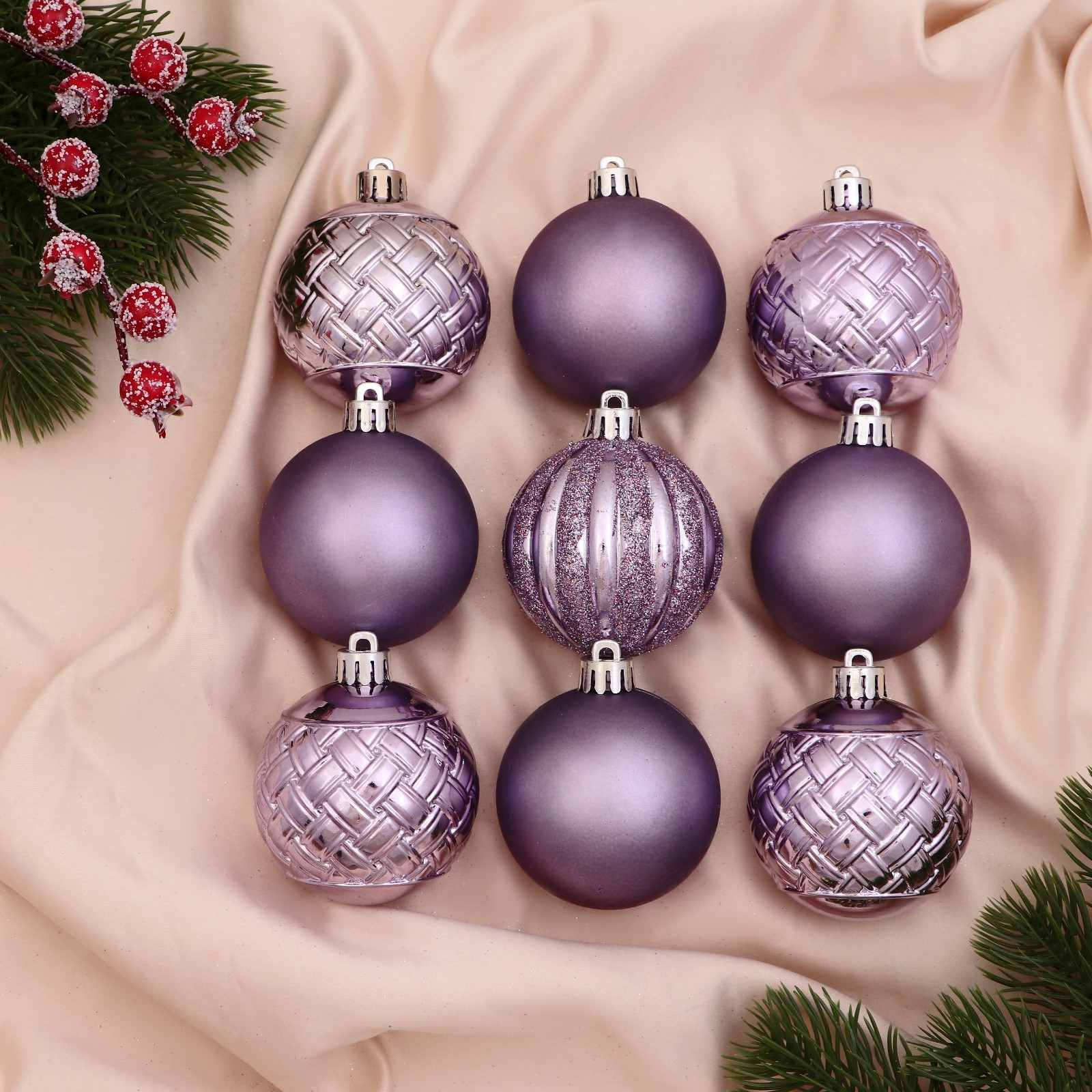 Изображение товара Набор елочных шаров Зимнее волшебство 9510603 Изабель 6 см пластик фиолетовый 9 шт