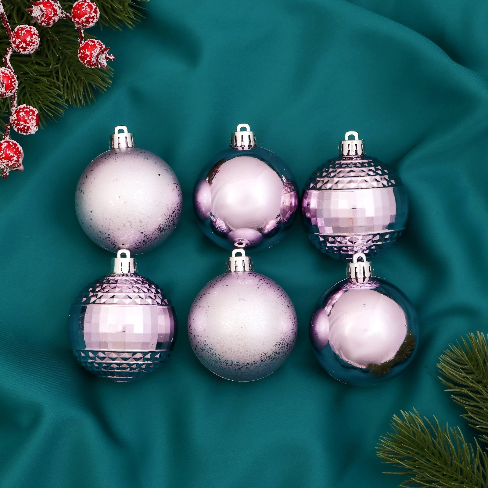 Изображение товара Набор елочных шаров Зимнее волшебство 9510579 Элит диско 6 см пластик фиолетовый 6 шт