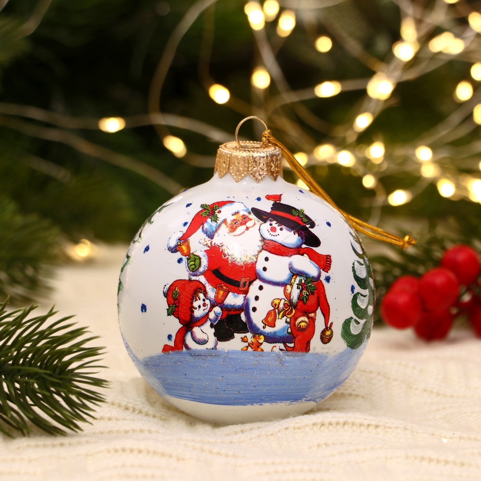 Изображение товара Набор елочных шаров Simaland 7304138 Добрые друзья 7 см стекло белый 1 шт