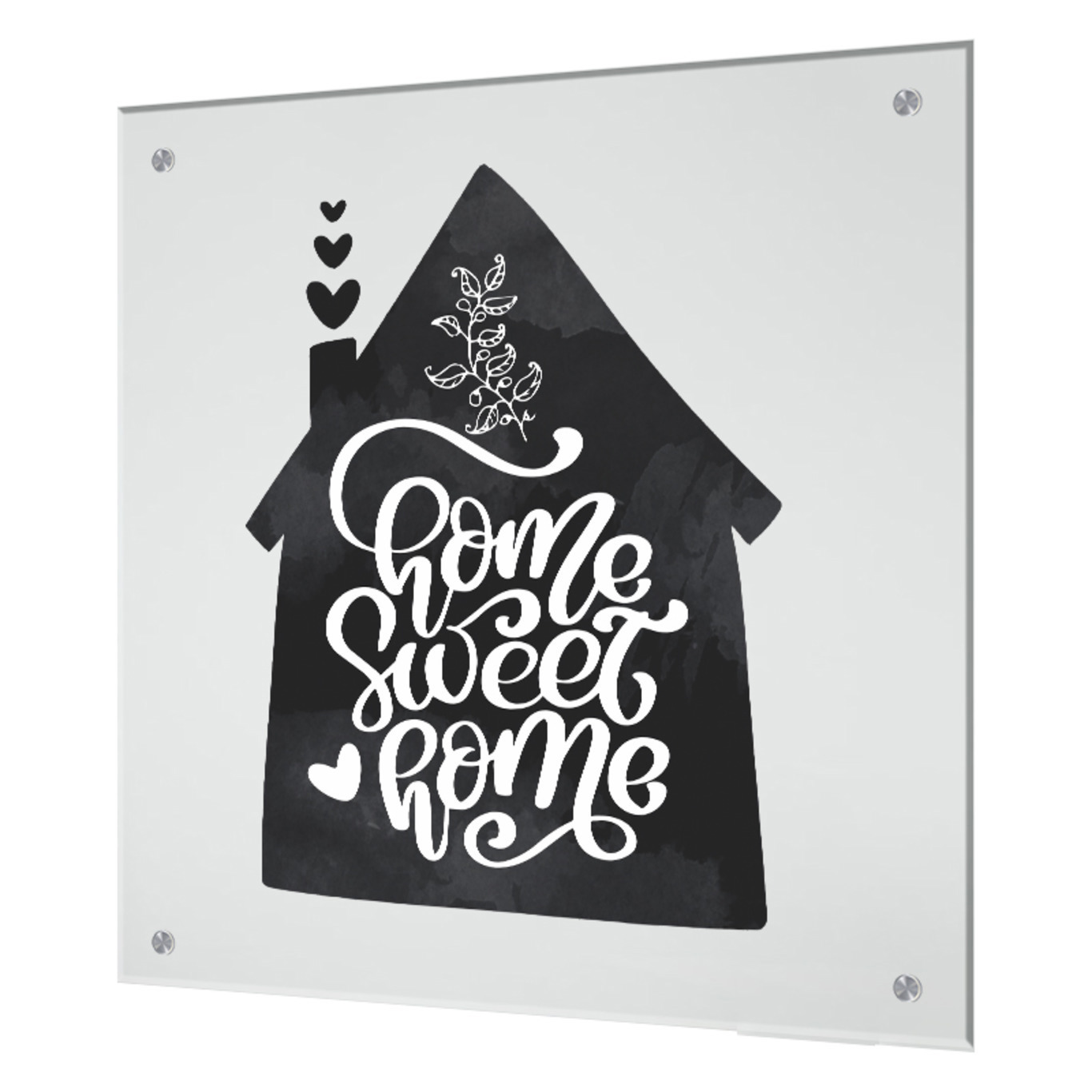 Изображение товара Стеновая панель Borntoprint Home sweet home из закаленного стекла 500x500 мм бело-черная