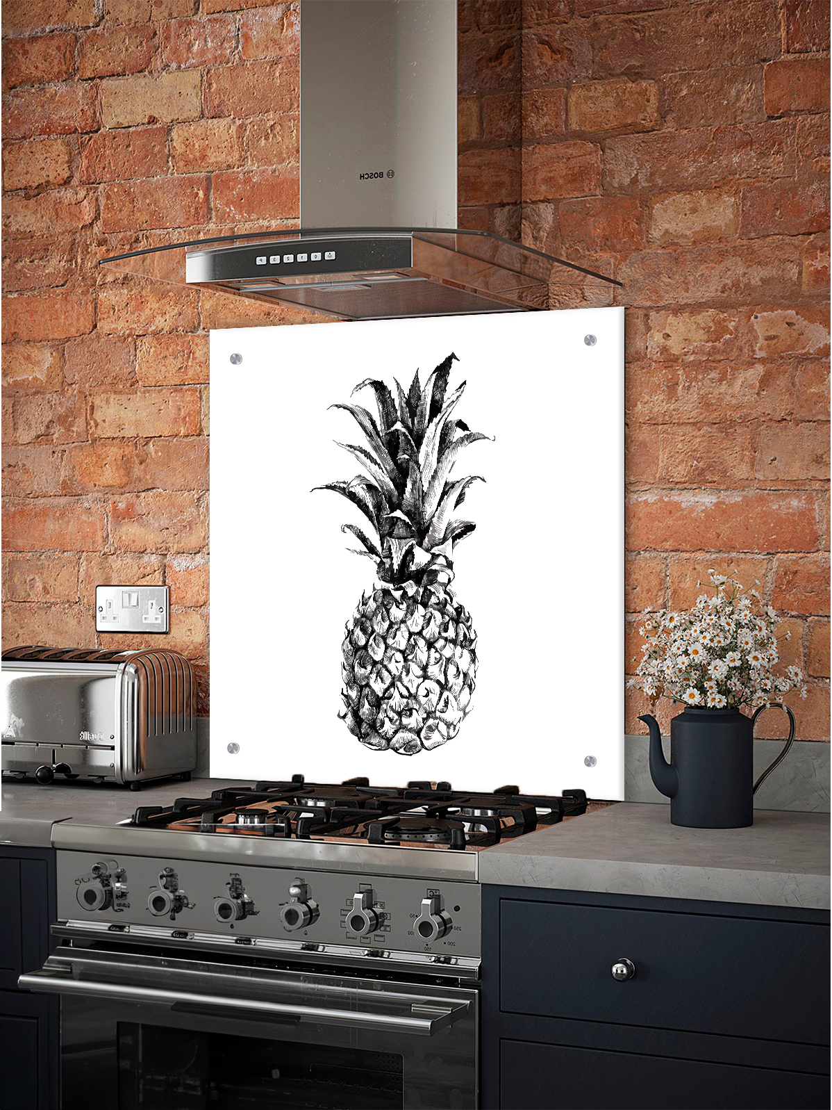 Изображение товара Стеновая панель Borntoprint Ананас 600x500x0.4 см закаленное стекло бело-черный