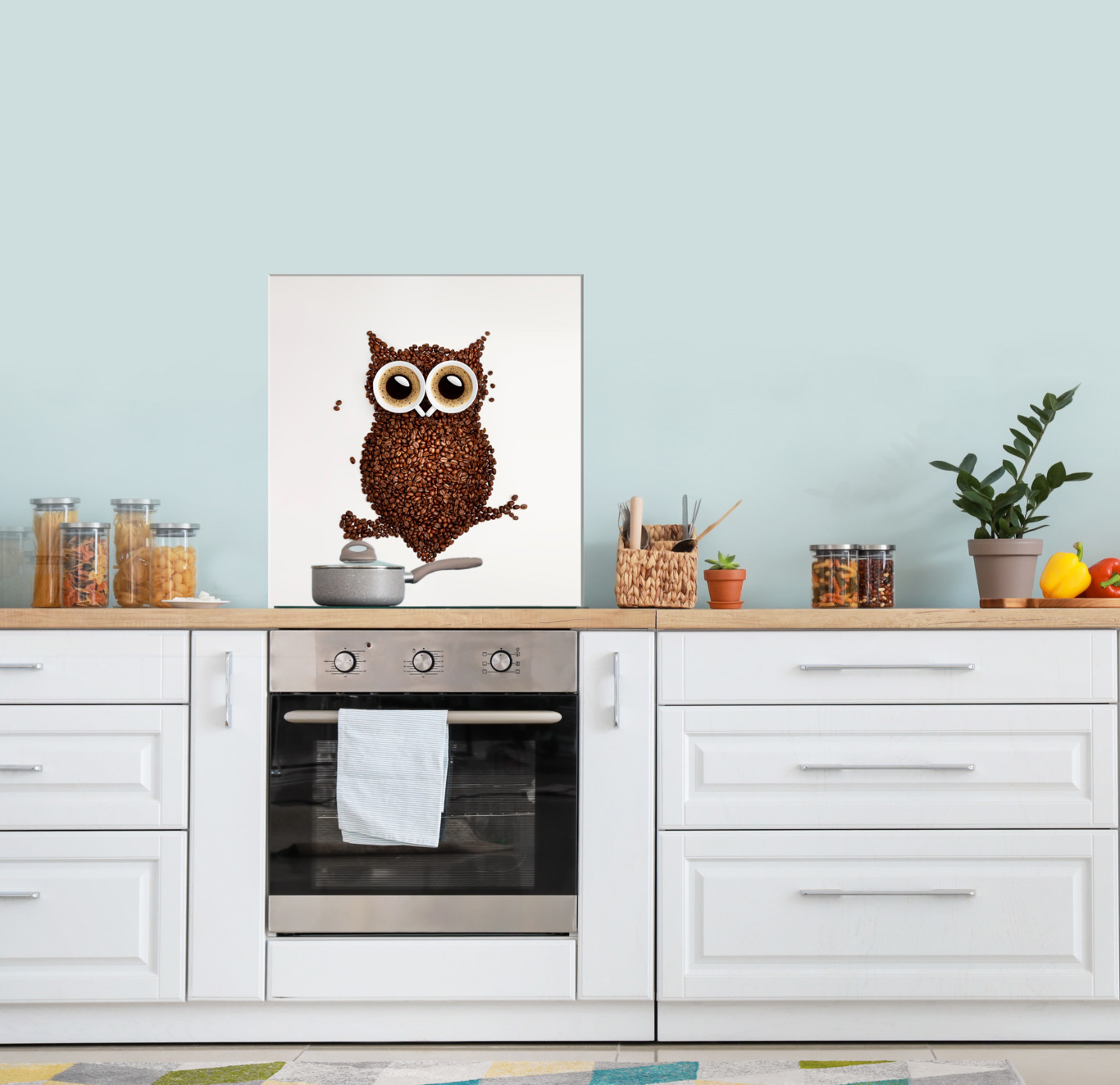 Изображение товара Стеновая панель Borntoprint кофейная сова из закаленного стекла 600x500 мм