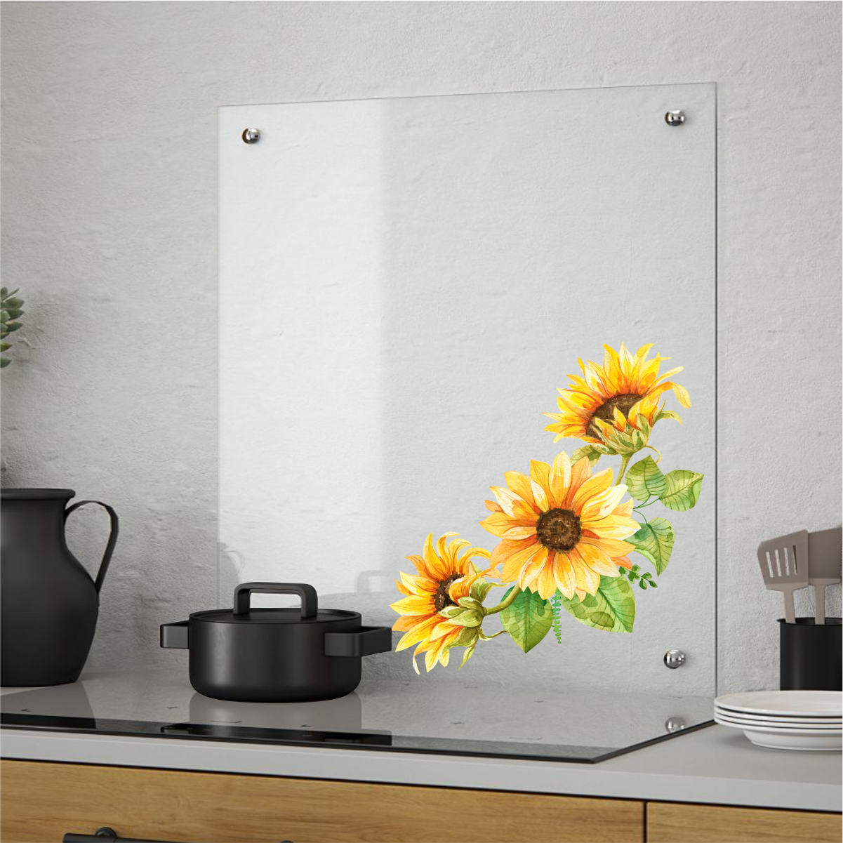 Изображение товара Стеновая панель Borntoprint Подсолнухи 500x500x0.4 см закаленное стекло желтая