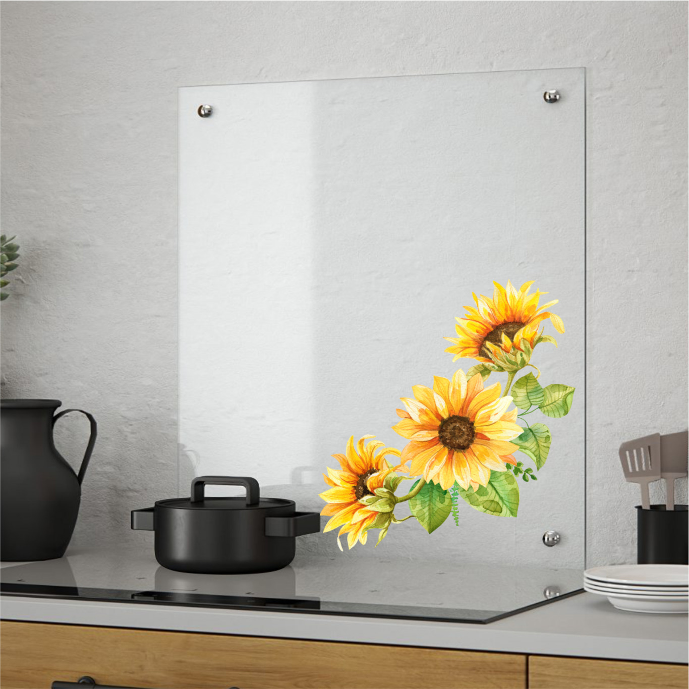 Изображение товара Стеновая панель Borntoprint Подсолнухи 600x750 см закаленное глянцевое стекло желтый