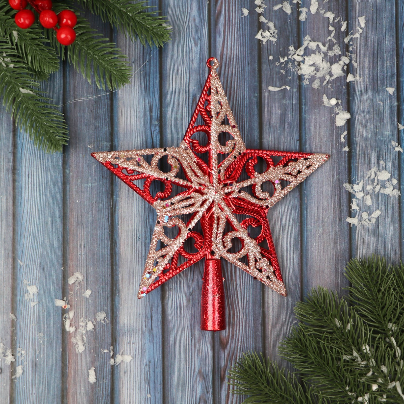 Изображение товара Звезда на елку Зимнее волшебство 21 см красный новогодний декор