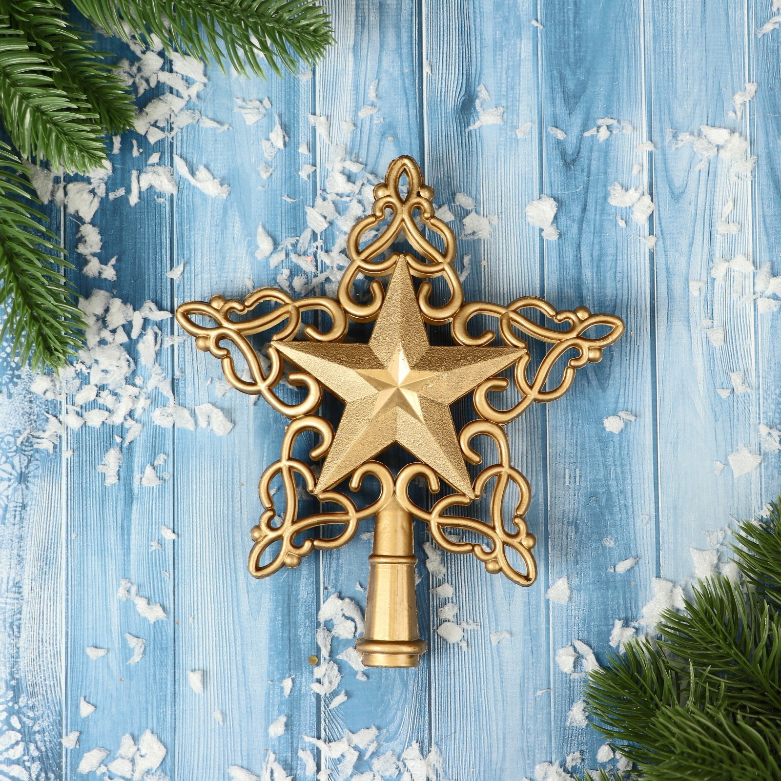 Изображение товара Верхушка на елку Звезда Зимнее волшебство 16 см золотая