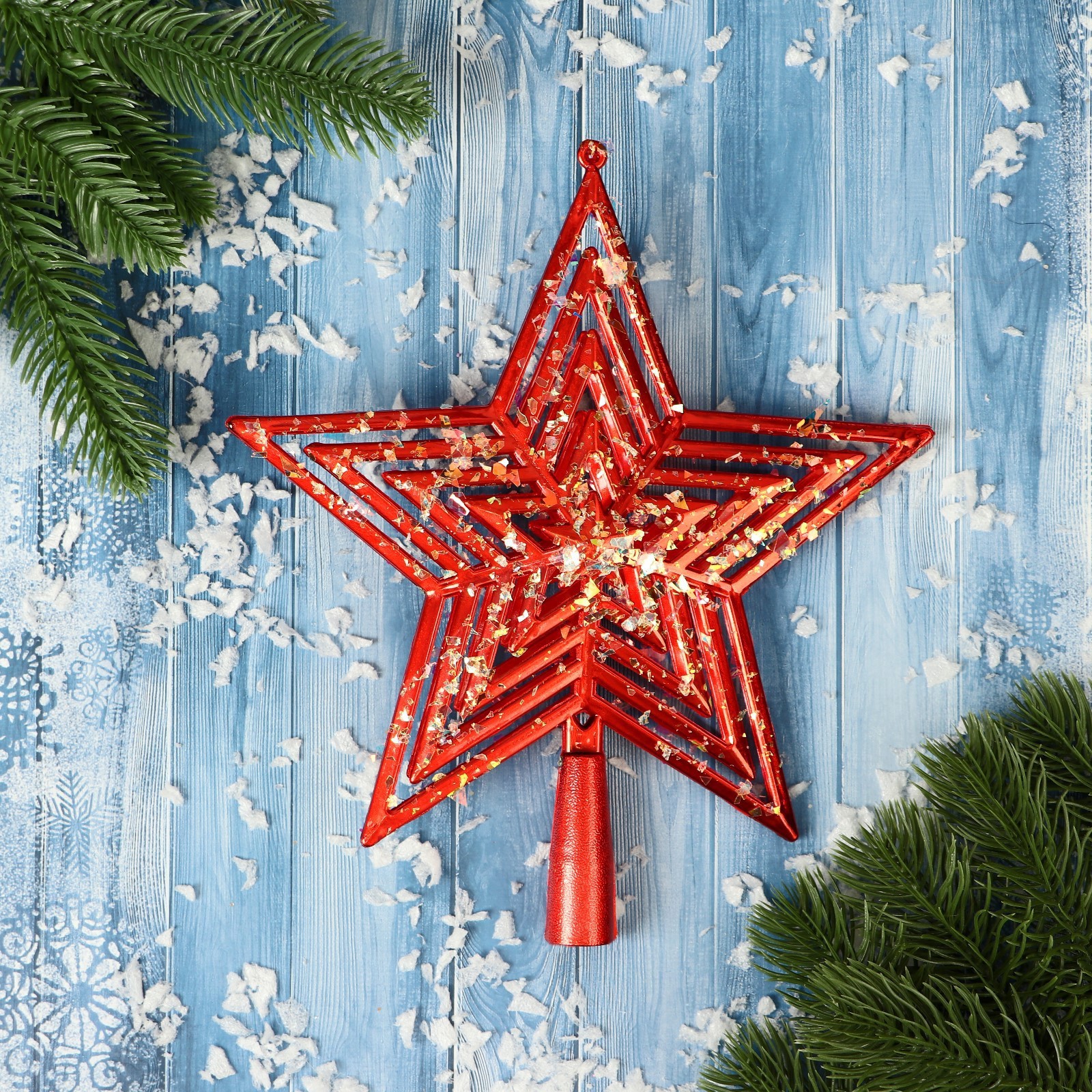 Изображение товара Верхушка на елку Зимнее волшебство Звезда 21 см красная