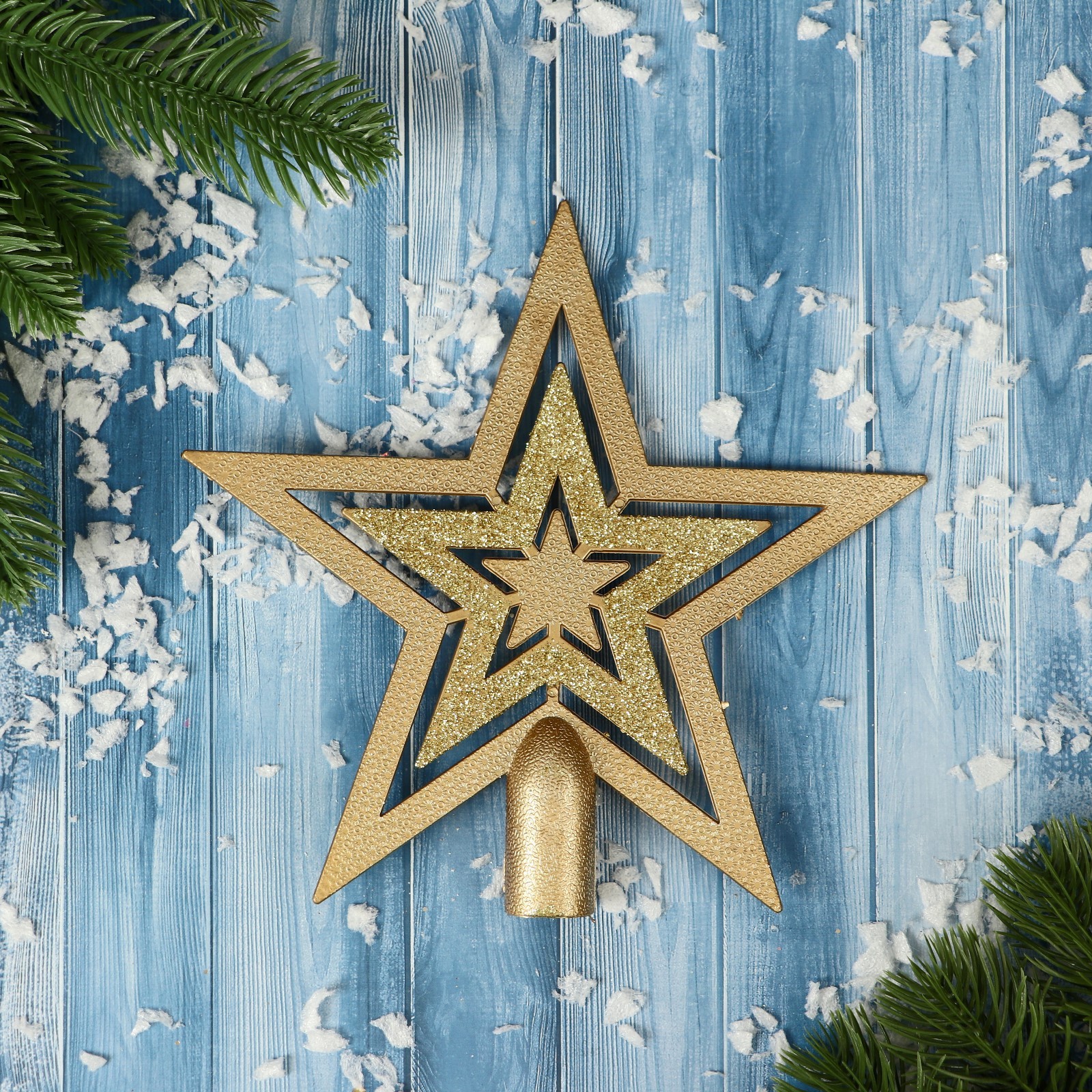 Изображение товара Верхушка на елку Звезда 16 см золотая новогодний декор ЗИМНЕЕ ВОЛШЕБСТВО