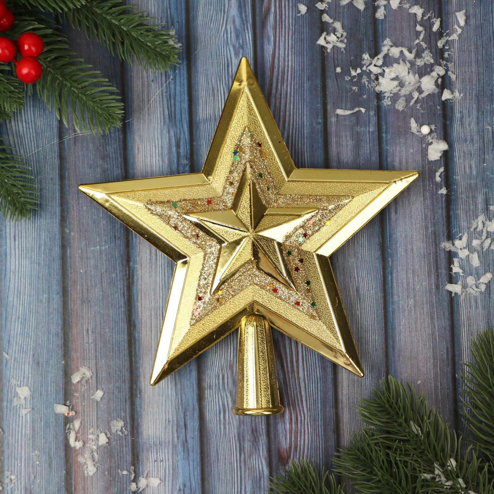 Изображение товара Верхушка на елку Зимнее волшебство Звезда 20 см жёлтая/золотая